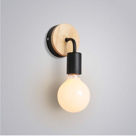 Applique Murale Vintage E27 Lampe Murale Rétro Applique Murale En Bois De Fer Pour Chambre À Coucher, Bar, Hôtel (Sans Ampoule) Noire