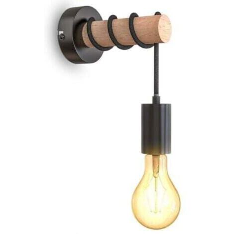 Applique murale vintage en bois et métal E27 pour intérieur – Décoration rétro couloir, maison, bar ou café – Sans ampoule