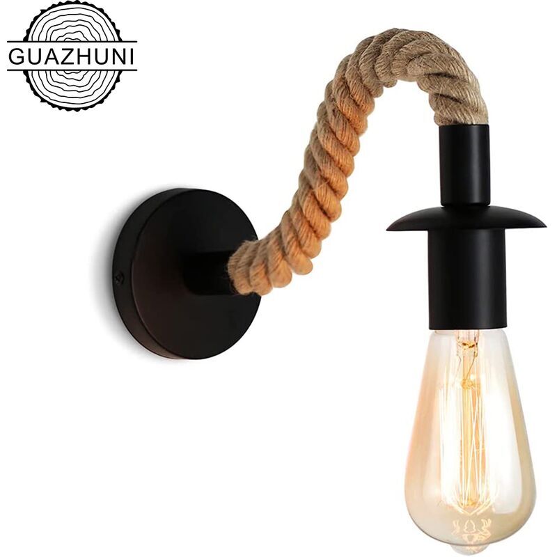 Fei Yu - Applique murale Vintage en corde de chanvre ,Applique murale industri idéal , E27 luminaire,Ampoule non incluse,110/220V (Noir)