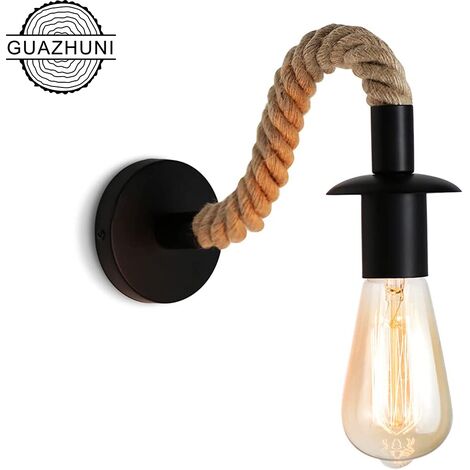 Applique murale Vintage en corde de chanvre ,Applique murale industrielle idéal , E27 luminaire,Ampoule non incluse,110/220V Guazhuni (Noir)