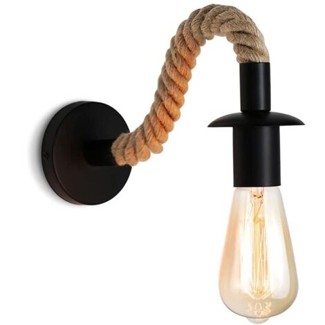 Applique murale Vintage en corde de chanvre ,Applique murale industrielle idéal , E27 luminaire,Ampoule non incluse,110/220V (Noir)