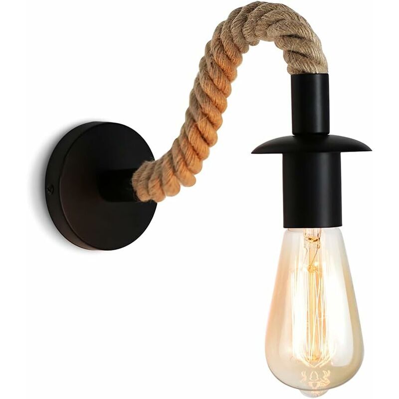 Applique murale Vintage en corde de chanvre ,Applique murale industrielle idéal , E27 luminaire,Ampoule non incluse,110/220V (Noir)