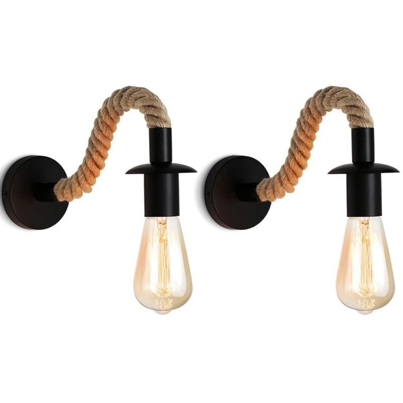 Shmshng - Applique murale Vintage en corde de chanvre ,Applique murale industrielle idéal , E27 luminaire,Ampoule non incluse,110/220V (Noir)