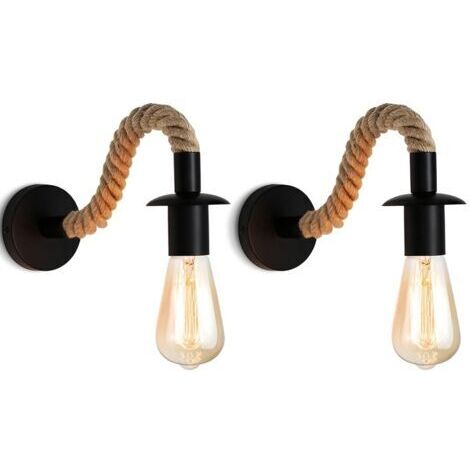 Applique murale vintage en corde de chanvre, idéale pour un style industriel, douille E27, ampoule non incluse, 110/220 V (noir)
