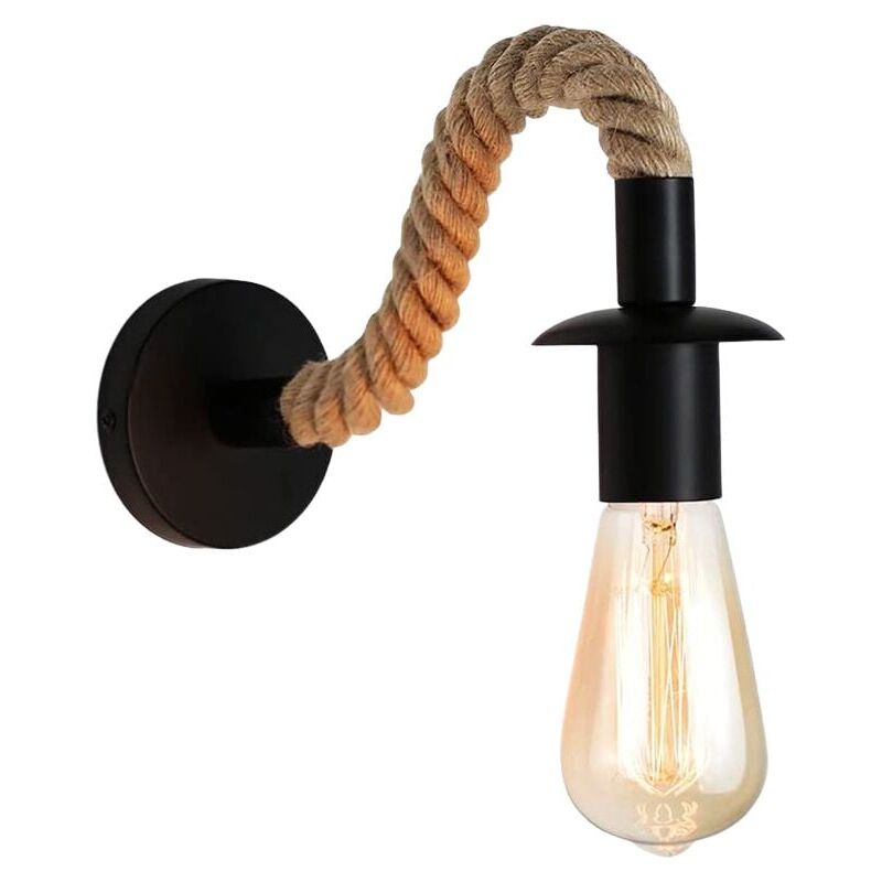 Applique murale vintage en corde de chanvre, idéale pour une applique murale industrielle, lampe E27, ampoule non incluse, 110/220 v (noir)
