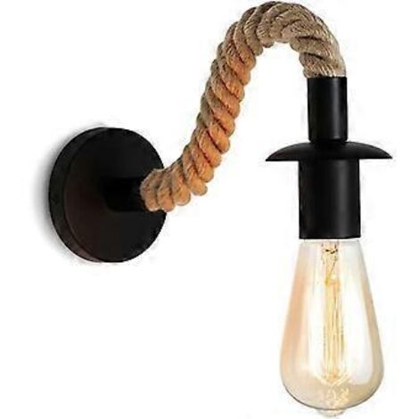 Applique murale vintage en corde de chanvre, style industriel, douille E27, ampoule non incluse, 110/220 V (noir)
