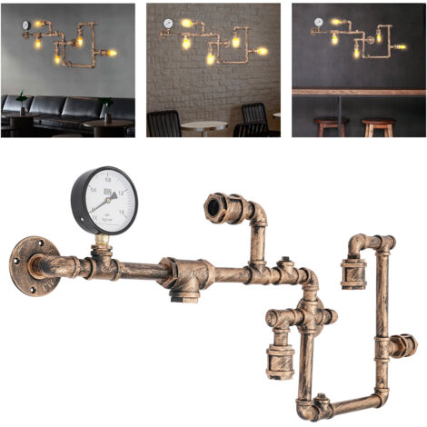 Applique murale vintage en fer forgé, applique murale à cinq têtes pour narguilé, éclairage industriel à cinq lumières, ampoules St64 (non incluses)