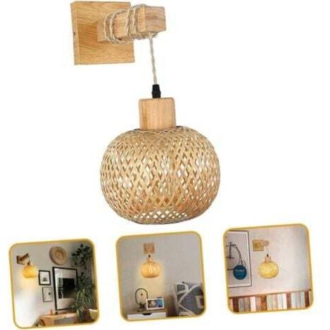 Applique murale vintage en rotin tissé main – Lampe d’ambiance japonaise pour salle à manger, chambre ou intérieur rustique