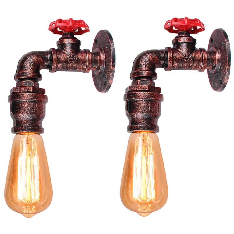 Applique Murale Vintage Industriel Lampe Murale Métal Luminaire Murale Steampunk Conduites D'eau Rouge Rouille - 2Pcs