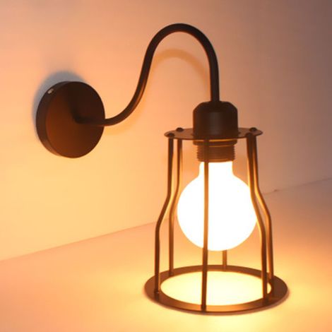 Applique Murale Vintage Industriel Cage en Métal Plafonnier Luminaire Rétro E27 Lampe Intérieure Décoration pour Salon Cuisine Couloir Chambre Café Bar,Noir