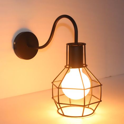 Applique Murale Vintage Industriel Noir Cage en Métal Plafonnier Luminaire Rétro Lampe Intérieure Décoration pour Salon Cuisine Couloir Chambre Café Bar