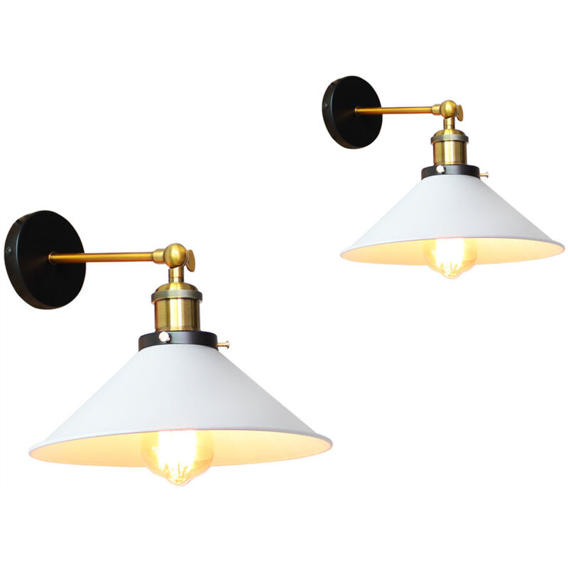 Applique Murale Vintage Industrielle Lamp Murale en Forme Chapeau en Métal Luminaire Murale Réglable Ø26CM Blanc E27 - 2Pcs