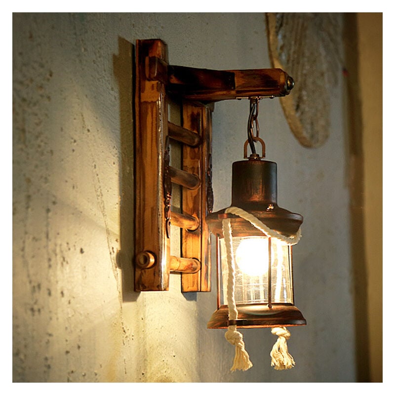 Applique Murale Vintage Lampe Industrielle Fer Metal Bambou Lampe extérieur Mur de feu éclairage