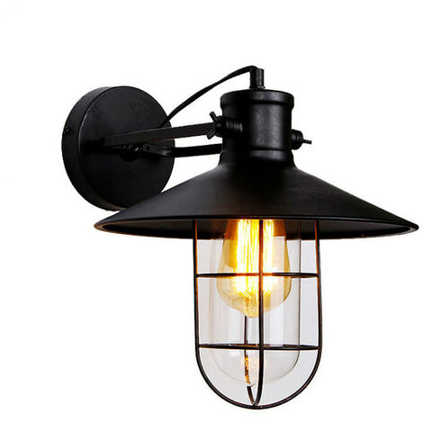 Applique Murale Vintage Noire Style Industriel, Finition Noire Mate, Douille E27 - Edm