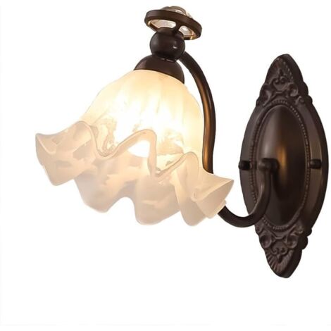 Applique Murale Vintage pour Salle de Bain – Lampe Murale Rétro avec Abat-Jour en Verre Fleuri, Style Ferme pour Chambre et Couloir