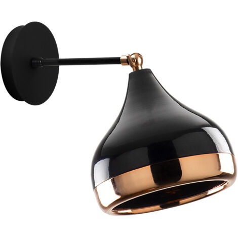 Applique murale Yildo en métal noir et cuivre – Abat-jour orientable – Hauteur 28 cm – Compatible E27 jusqu'à 40W – IP20 – Ozaia