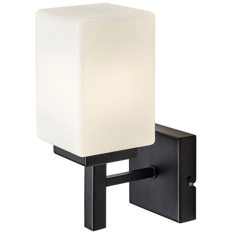 Applique murale ZENKAI E14 1X max.10W IP44 métal noir, verre blanc L:10cm H:24,5cm dimmable