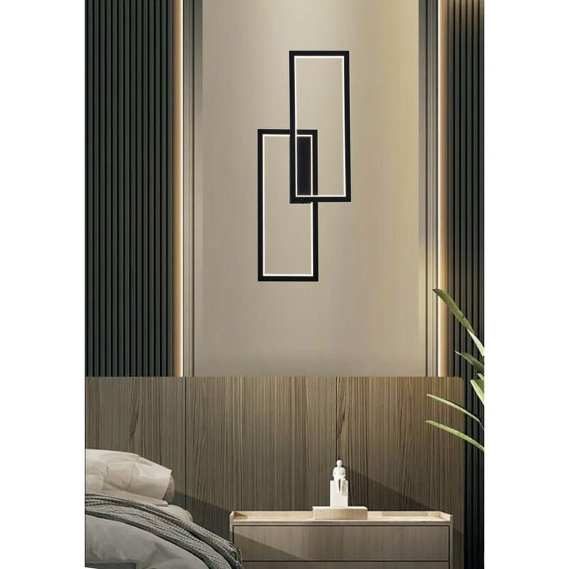 Image of Universo By Partenopea - Applique Nera Lampada da parete per interni luce muro a led 32W moderna con doppio rettangolo luminoso