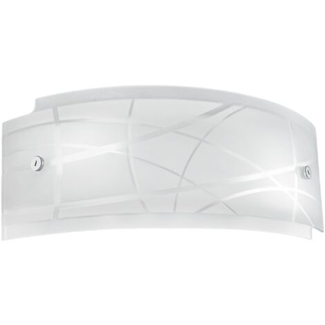 Applique Nereide 35x14cm en verre satiné sérigraphié blanc 2XE14, applique moderne avec socle chromé, max 2x28W