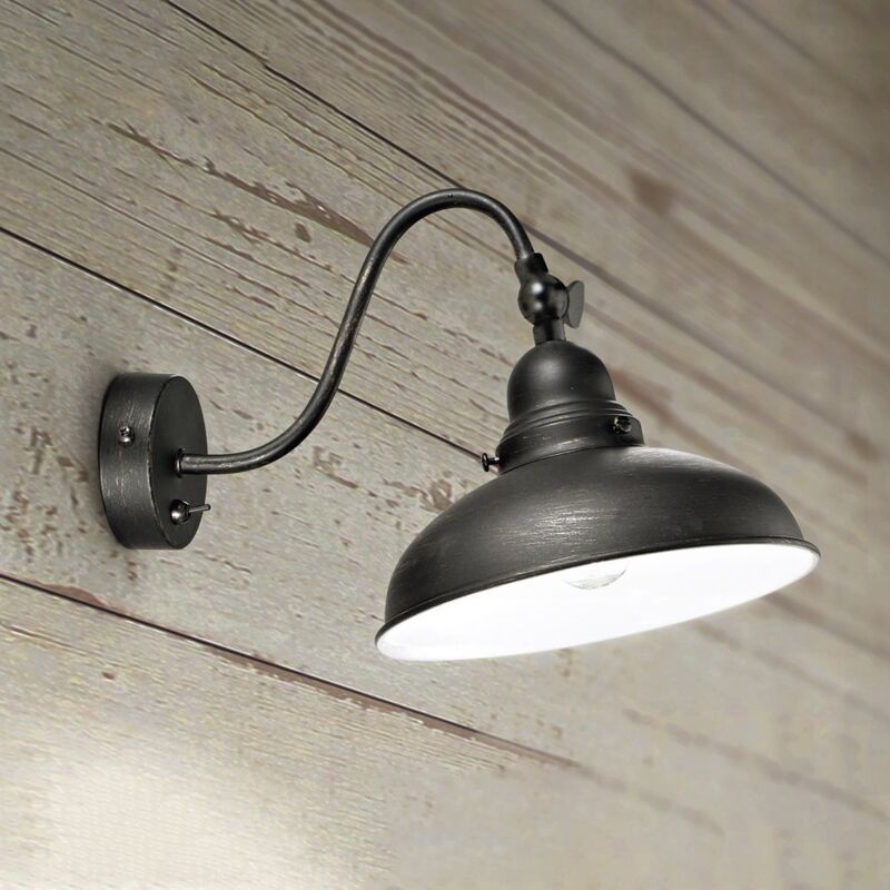 Image of Applique In Metallo Rustica Country Nero 1 Luce E14 - Nero