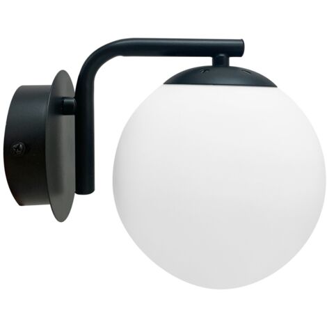 Applique nero con globo vetro bianco E14 40W Amadeo