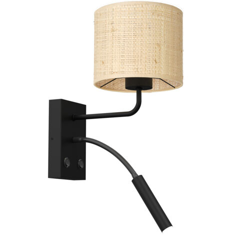 Applique noire mate rotin crème liseuse 2 feux Luminex