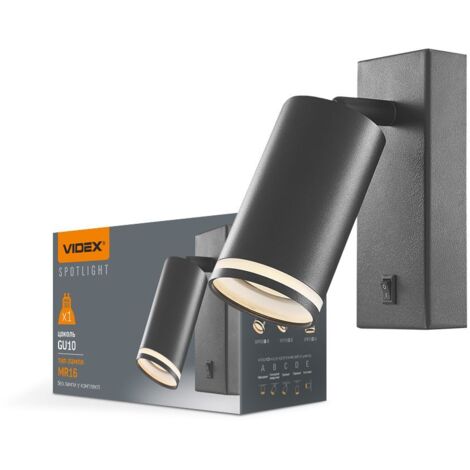 Applique noire orientable avec interrupteur GU10 Videx