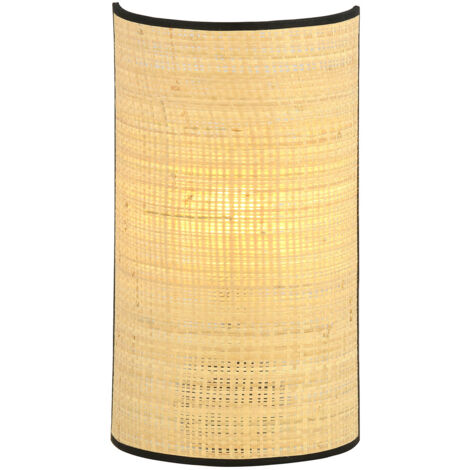 Applique Nordica 1 Luce Drago In Acciaio Nero E Rattan