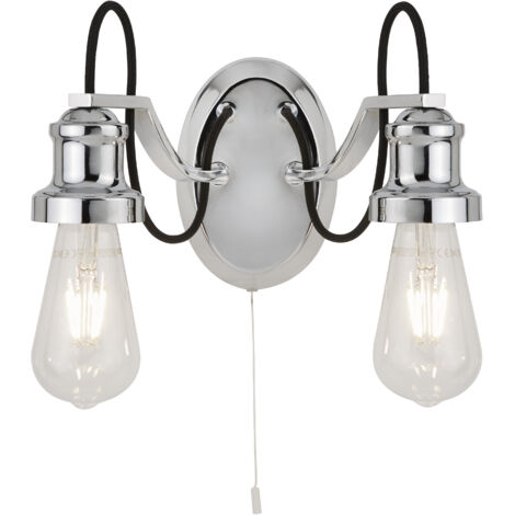 Applique Olivia 2 lumières E27 max 2x60w, cable tissu tresse noir, métal chrome