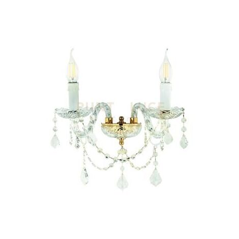 APPLIQUE OPERA 2 LUCI CRISTALLO E ORO ATTACCO E14 L.37CM