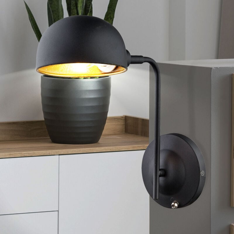 Applique pivotante, lampe de chevet, or noir, applique murale mobile, avec interrupteur, 1x E14, LxHxP 13 x 30 x 28 cm