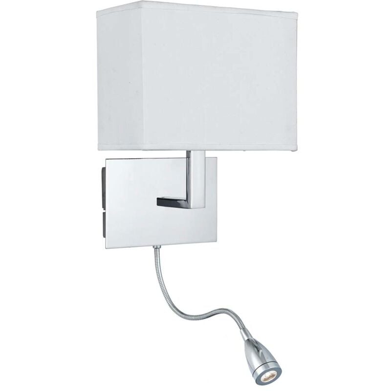 Applique orientabile, staffa a parete 2 lampade, braccio Led Flexi, cromo, paralume bianco