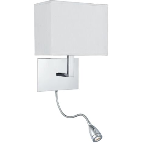 Applique orientable, support mural 2 lampes, bras Flexi LED, chrome, abat-jour blanc