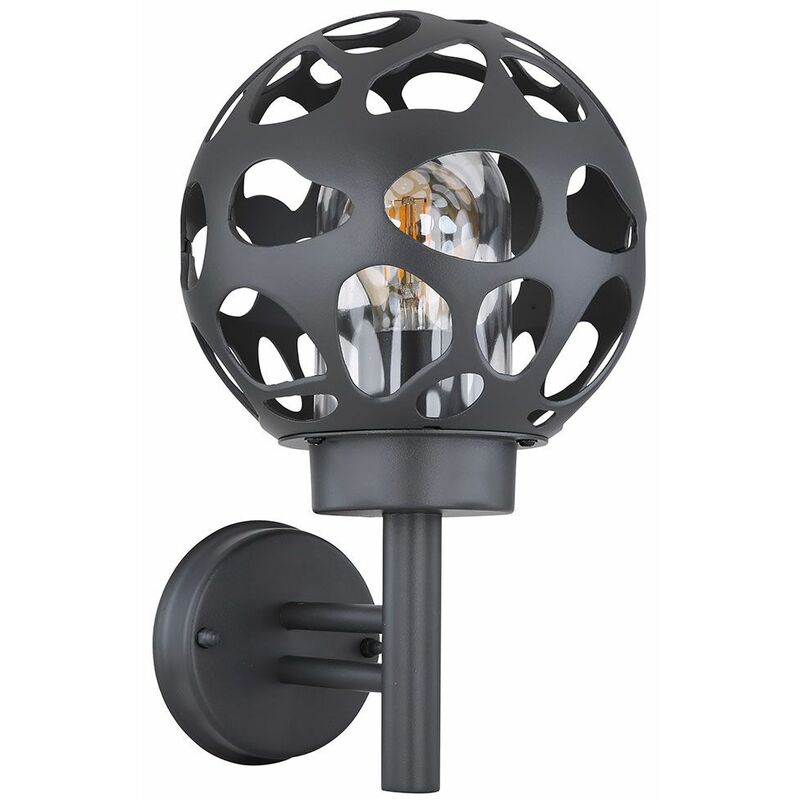 Image of Lampada da parete a sfera da esterno sfera luminosa 20 cm applique da esterno in acciaio inox tonda, foro design alluminio antracite, 1x E27, h 32,7