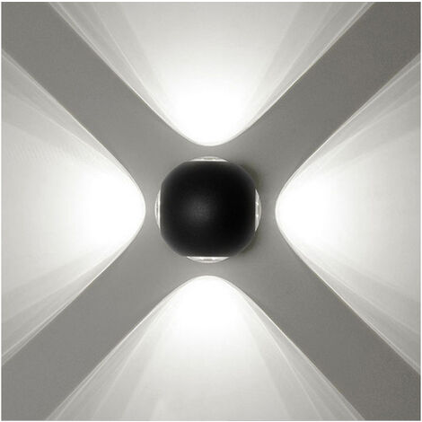 Applique Parete Lampada Sfera Nera Esterno 4 Led Cob Bianco Freddo 12W FD-21