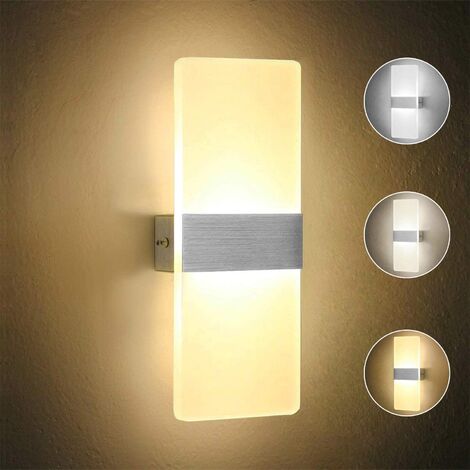 Applique parete led 10w rettangolare satinato lampada a muro moderno doppia luce regolabile in luce calda, naturale e fredda