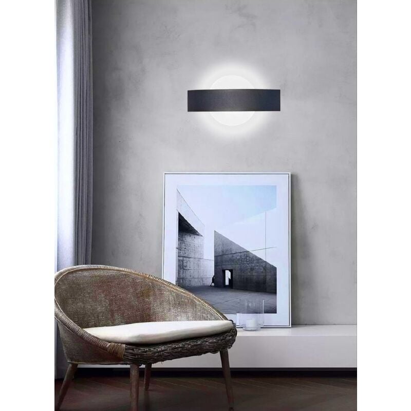 Image of Universo - Applique parete led 8w cerchio nero lampada muro moderno interno camera salotto fredda bianca 6500k