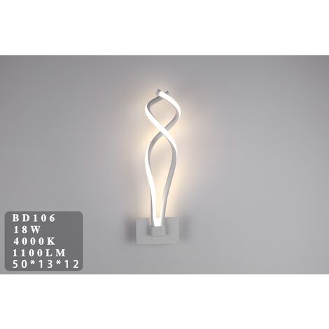 Applique parete spirale LED 18W moderna bianco lampada muro camera luce naturale