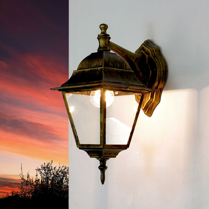 Image of Licht-erlebnisse - Applique per esterni TIROLdal design rustico a Lanterna antica IP44 Lampada a parete da giardino - Oro nero