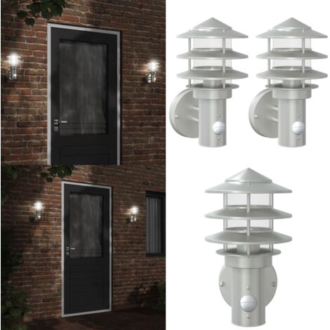 Applique per Esterno con Sensore 2 pz Argento in Acciaio Inox - Illuminazione esterna - Sensore di movimento
