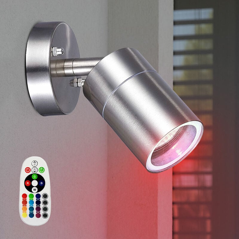 Image of Applique da esterno in acciaio inox TELECOMANDO Giardino DIMMER Spot mobile in set comprensivo di lampade LED RGB