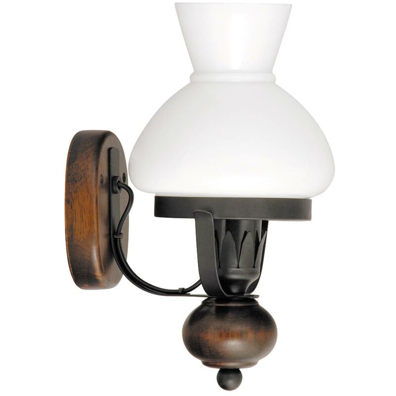 Image of Rabalux - Lampada da parete in vetro Petronel metallo / legno nero opaco / noce / vetro opalino Ø15cm l: 21cm b: 9cm h: 12cm