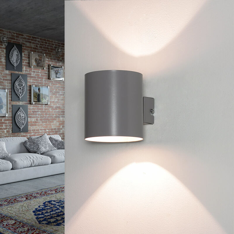 Image of Licht-erlebnisse - Applique per interni lottie grigia dal design moderno Up Down luce indiretta per salotto lampada da parete - Grigio