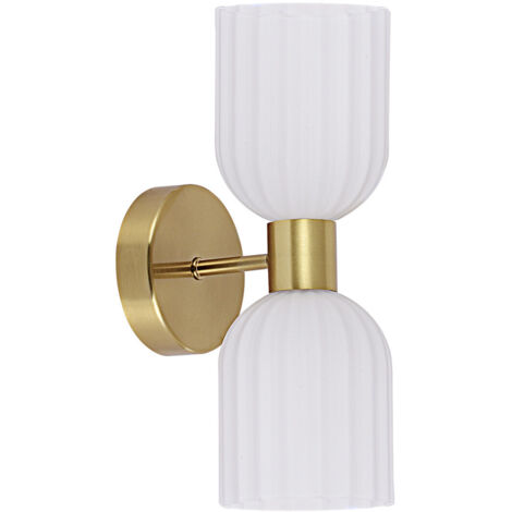 Applique Piega doppia oro su-giù vetro bianco 2xE14 10W