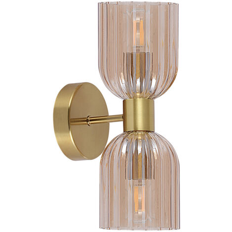 Applique Piega doppia oro vetro ambra su-giù 2xE14 10W