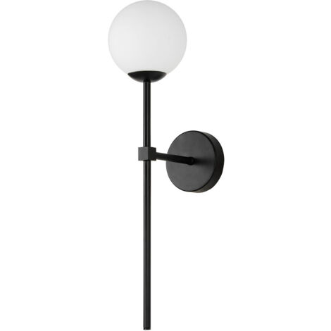 Applique Piruleta nera stick sfera vetro bianco 1xG9