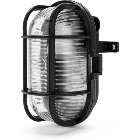 Applique/plafonnier Ovale. en Plastique + Verre. LED Compatible. pour intérieur ou extérieur. pour balcons, garages, vérandas, Noir