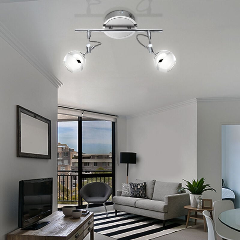 Spot de plafond led plafonnier plafonnier spot lampe spot, 2 spots de flamme mobiles, acrylique chromé, 2x led 5W 350Lm blanc chaud, HxLxP 20x32x13cm