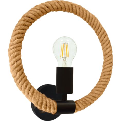Applique Polux Rope Arthur E27 nero corda sisal loft