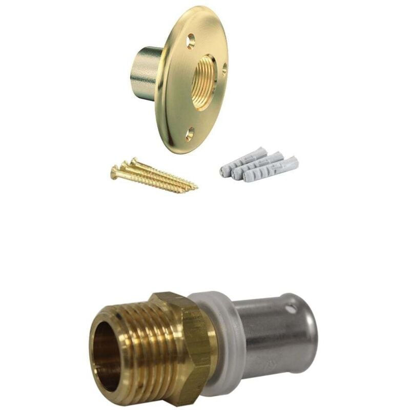 Applique pour fixation de robinet de jardin - Tube Multicouche Barbi Ø16 - Raccord à sertir droit m 1/2' (15/21) Arcanaute